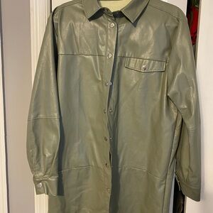 Missguided Green Leather Jacket Classic Collar Relaxed Fit